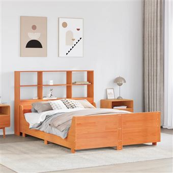 Cama com Estante sem Colchão vidaXL | 140x190 cm | madeira maciça - 1