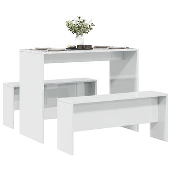 Conjunto mesa jantar e banco vidaXL | 3 Peças |  derivados madeira branco brilhante - 1