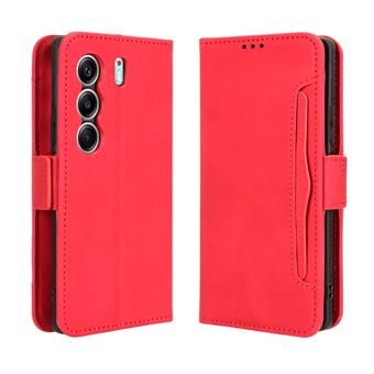 Capa FOXDOCK Protetora para Tecno Camon 40 Pro 4G/5G | Suporte e Flip de couro PU | À Prova de Choque | Vermelho - 1