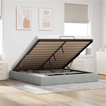 Estrutura de cama otomana sem colchão vidaXL | 160x200 cm | cinzento claro - 1