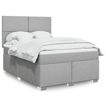 Cama com molas/colchão vidaXL | 160x200 cm | tecido cinzento-claro - 1