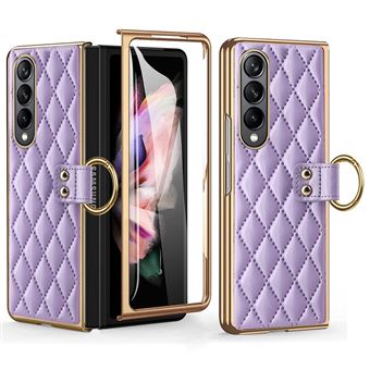 Capa e TPU + PU à prova de choque, padrão de losango, galvanoplastia Magunivers para Samsung Galaxy Z Fold4 5G - roxo - 1