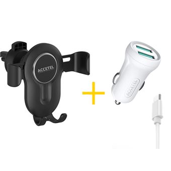 Pack Auto Suporte Accetel SP118 + Cabo Type C + Carregador para Oppo A17 Accetel CC267 | 2X USB 2.4A  - Preto + Branco - 1