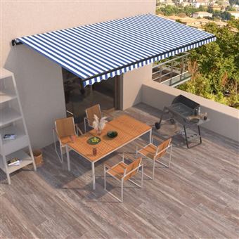Toldo retrátil manual vidaXL | 600x350 cm | azul e branco - 1