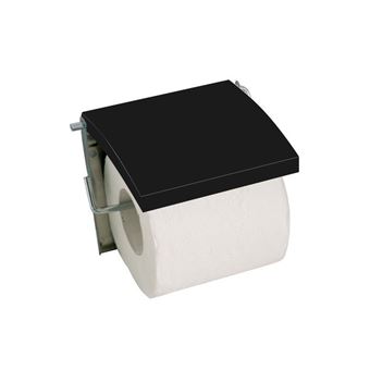 Suporte para Papel Higiénico MSV 140408 - Portarrollos para Papel higiénico (Madera DM y Acero Inoxidable, 13 x 15 x 1,5 cm), Color Negro | Preto - 1