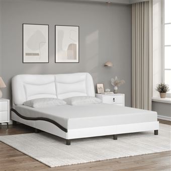 Estrutura cama com cabeceira vidaXL | 160x200 couro artificial branco/preto - 1