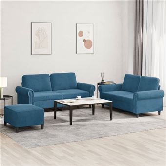 Conjunto de sofás com almofadões vidaXL | 3 Peças | veludo azul - 1