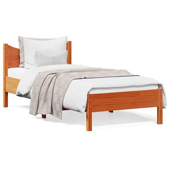 Estrutura de cama vidaXL | 90x200 cm | madeira pinho maciça castanho cera - 1