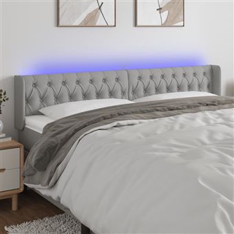 Cabeceira de cama vidaXL com luzes LED tecido 183x16x78/88 cm cinza-claro - 1