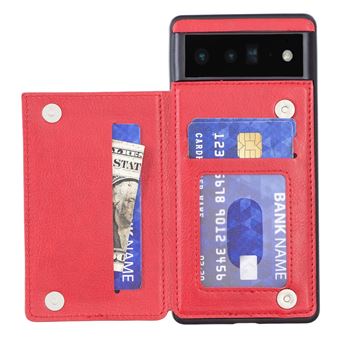 Capa e TPU + PU com muleta e titular do cartão, vermelho Magunivers para Google Pixel 6 - 1