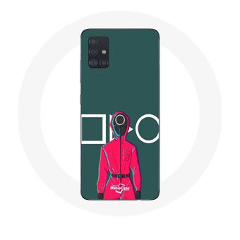 Capa Maniacase para Samsung Galaxy A71 Squid Game Soldado Vermelho Com Máscara Círculo Fundo Verde - 1
