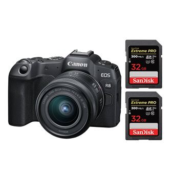 Canon EOS R8 with RF 24-50mm f4.5-6.3 IS STM+EF-EOS R Mount Adapter+2 SanDisk 32GB Extreme Pro SDHC USH-II 4K U3 300MB/s - 1