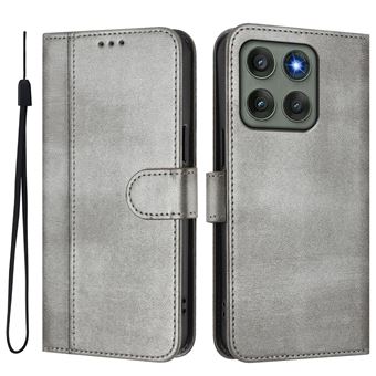 Capa FOXDOCK para Motorola Edge 60 Pro | Estilo Vintage | TPU com Textura de Pele Antiderrapante | Compartimentos para Cartões e Suporte | Cinza - 1