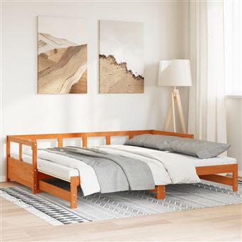 Sofá-cama com gavetão e colchões vidaXL | 90x190 cm | pinho castanho-mel - 1