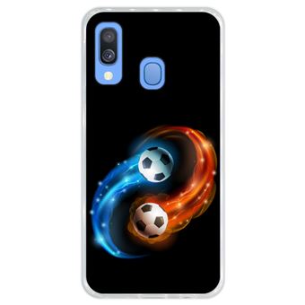 Capa Hapdey Para Samsung Galaxy A40 2019 Design Resumo Fogo e Água Bola de Futebol Capa de Silicone Flexível Em TPU - Transparente