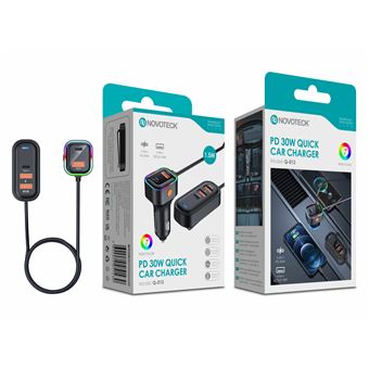 Carregador Rápido para Carro Novoteck Q-013 – PD 30W com Iluminação RGB - 1