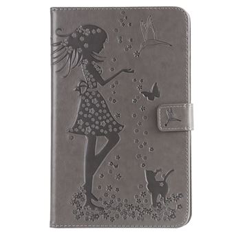 Capa Magunivers PU menina e gato cinza para Samsung Galaxy Tab A 8.0 (2018) SM-T387 - 1