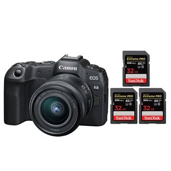 Canon EOS R8 with RF 24-50mm f4.5-6.3 IS STM+EF-EOS R Mount Adapter+3 SanDisk 32GB Extreme Pro SDHC USH-II 4K U3 300MB/s - 1