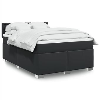 Cama com molas/colchão vidaXL | 160x200 cm | couro artificial preto - 1