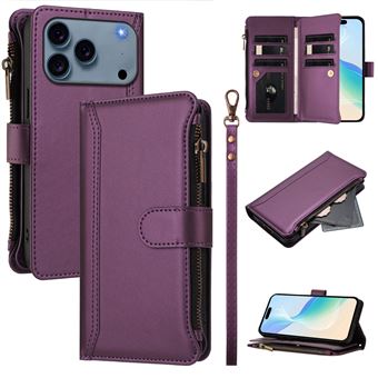 Capa FOXDOCK para iPhone 17 Pro Max | Pele Premium | 9 Compartimentos para Cartões | Alça de Pulso Amovível - Roxo - 1