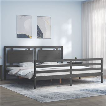 Estrutura de Cama com Cabeceira vidaXL | 200x200 cm | Madeira maciça cinza - 1