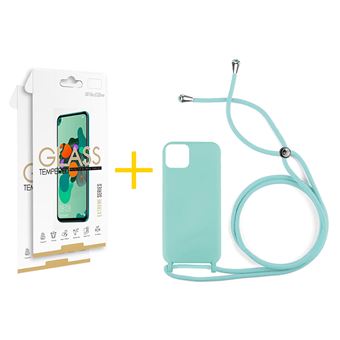 Pack 2 x Película de Vidro Temperado 2.5D + Capa skyhe Apple iPhone 16 Pro Max Gel Rope | Verde Água - 1