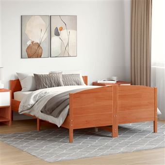 Estrutura cama com cabeceira vidaXL | 140x200cm pinho maciço castanho-mel - 1