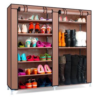 Sapateira para sapatos e Botas com Portas Zíper Nyana Home | 110x120x30cm | Tecido | Castanho - 1
