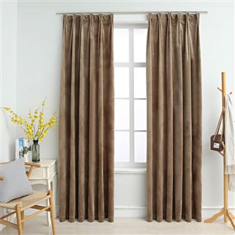 Cortinas Blackout vidaXL com ganchos 2 Peças 140x175 cm veludo bege - 1