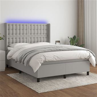 Cama box spring com colchão e LED vidaXL | 140x190 cm | tecido cinza-claro - 1