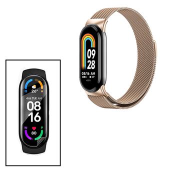 Kit Bracelete Milanese Loop Fecho Magnético + Película Protectora Ecrã Gel Full Cover Phonecare para Xiaomi Smart Band 9 | Rosa - 1