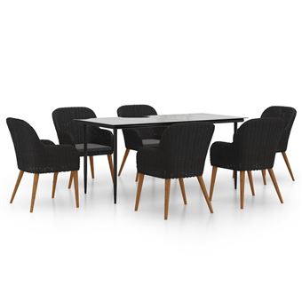 Conjunto de jantar para jardim vidaXL | 7 peças | com almofadões preto - 1