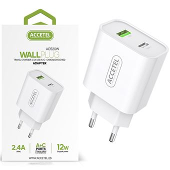 Carregador Dupla Entrada USB + Type-C Accetel AC520W  - Branco - 1