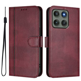 Capa FOXDOCK para Motorola Edge 60 Pro | Estilo Vintage | TPU com Textura de Pele Antiderrapante | Compartimentos para Cartões e Suporte | Vermelho - 1