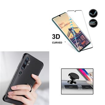Kit Película de Vidro 5D Full Cover e Capa Naked Bumper com Suporte Magnético Carro Phonecare para Xiaomi Mi Note 10 Pro - Preto / Transparente - 1