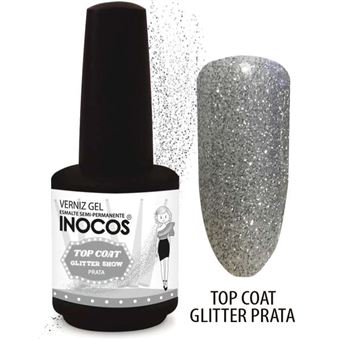 Top Coat Inocos Glitter Prata | 15 ml - 1