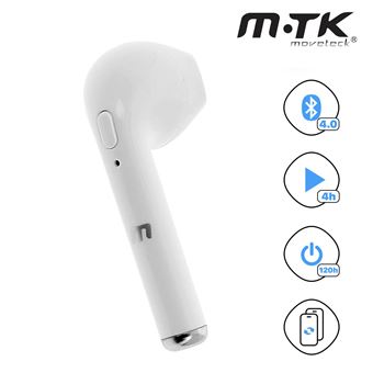 Auricular Bluetooth Mtk Smartphone/Tablet com Botão multifunção Branco