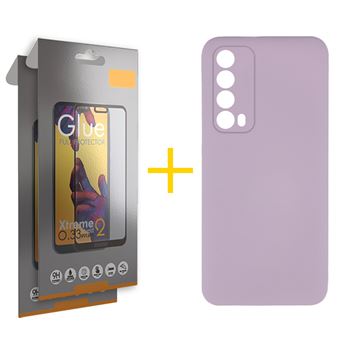 Pack 2 x Película de Vidro Temperado Full + Capa skyhe  Huawei P Smart 2021 Silicone Líquido - Roxo - 1