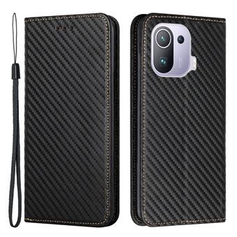 Capa magunivers PU auto-absorvente magnético, textura de fibra de carbono com suporte e alça preto para Xiaomi Mi 11 Pro - 1