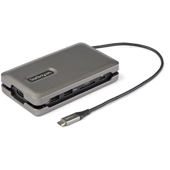 Base & Duplicador de Portas StarTech.com Adaptador multiportas USB C - USB C para HDMI 2.0 de 4K 60Hz - Concentrador USB de 10 Gbps de 2 portas - Passagem de Fornecimento de energia de 100 W - GbE - SD/MicroSD - Mini Dock USB Type-C - Cabo de 25 cm | Cinz - 1