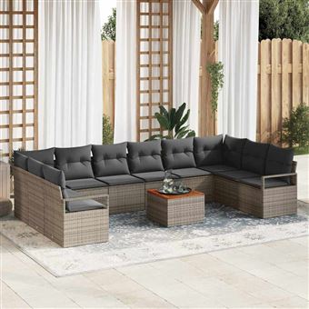 Conjunto de Sofá de Jardim vidaXL | 11 Peças | Cinzento vime PE - 1