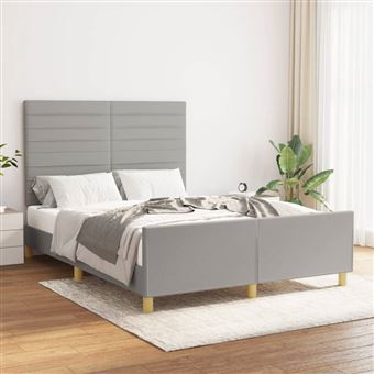 Estrutura de cama com cabeceira vidaXL | 140x200 cm | tecido cinza-claro - 1