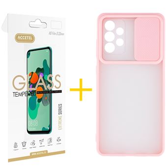 Conjunto 1 x Película de Vidro + Capa para Samsung A72 5G | Gel Proteção Câmara - Rosa-Creme - 1