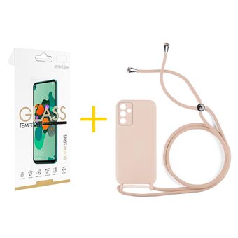 Pack 1 x Película de Vidro Temperado 2.5D + Capa skyhe para Samsung Galaxy A55 5G | Gel Rope | Rosa Pastel - 1
