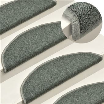 Tapetes de escada vidaXL | 15 Peças | 56x17x3 cm | verde escuro semicircular - 1