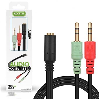 Adaptador Accetel AU109 de Áudio / Spliter Jack 3.5mm para jack 3.5mm Áudio + Jack 3.5mm Microfone - Preto - 1