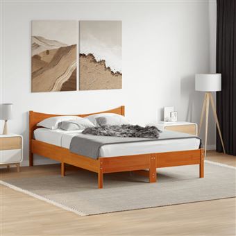 Estrutura de cama vidaXL | 135x190 cm | madeira pinho maciça castanho cera - 1