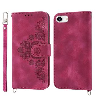 Capa ZURSANA para iPhone SE 2022/2020 | Pele com Fecho de Encaixe para Colar + Cordão em Pele | Vermelho - 1