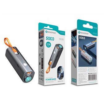 Power Bank Portátil  NOVOTECK PB-008 | 5000mAh | com Lanterna e Cabo Integrada | Negro - 1