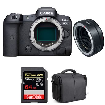Canon EOS R5 + EF-EOS R + SanDisk 64GB Extreme PRO UHS-II SDXC 300 MB/s + Bolsa + PDF 15 Técnicas para Melhorar as suas Fotografias - 1